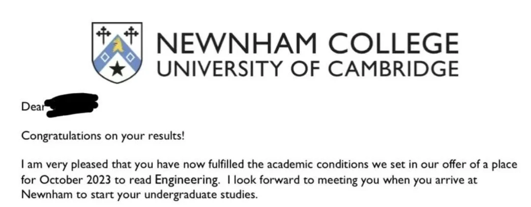 沈同学的Newnham College录取材料节选